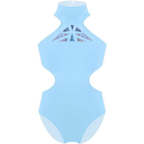 Kids Dancewear Zipper Racerback Sleeveless Cutout Waist Gymnastics Leotard Children Girls Stage Performance Ballet Dance Costume