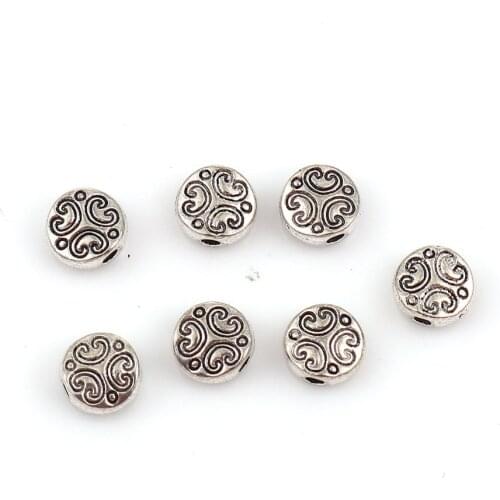 Doreen Box Vintage Zinc Based Alloy Spacer Beads Round Silver Color Carved About 6mm( 2/8") Dia, Hole: Approx 1.6mm, 100 PCs