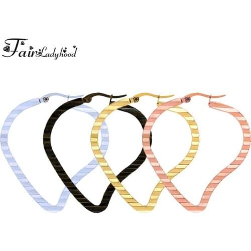 FairLadyHood Gold color Women Gift Sale Fashion Jewelry Stainless Steel Heart Wives Round Fancy Hoop Earrings