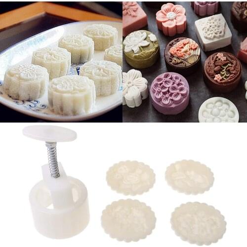 150g Mooncake Mold with 4pcs Flower Stamps Hand Press Moon Cake Pastry Mould DIY