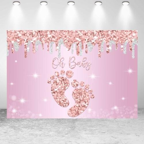 Seekpro Baby girl Pink Foot Print Glitter Background Photographic Kids Birthday Party Backdrop Children For Photo Studio Shoot