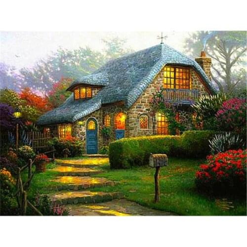 Diamond Embroidery House Handicraft Full Drill Diamond Painting Landscape Mosaic Garden Picture of Rhinestone Wall Art