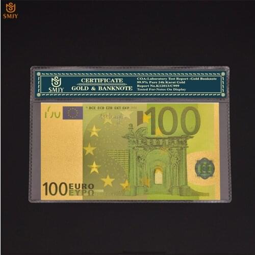 Euro Color 24k Gold Plated Banknote Collection 100 Euro Gold Foil Currency Paper Money Collection With COA Frame And Gifts