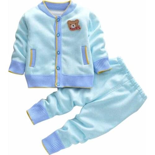Baby Girls and Boys Clothing Suit 2021 Spring and Autumn New Cartoon Infant Cotton Knitted Jacket Childrens Plush Warm Set 2Pcs
