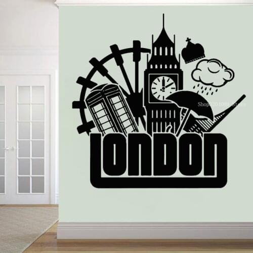 Creative London Big Ben Phone Box Wall Sticker Vinyl Adventrue Travel London Sign For Bedroom Play Room Home Art Decor CN432