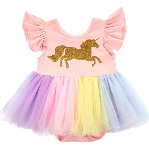Summer Childrens baby girl clothes womens sleeveless color Unicorn bodysuit childrens clothing Skirted Jumpsuit 0-24Months