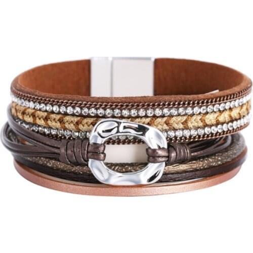 Multilayer Bohemia Women Bracelet Metal Circle Charm Handmade Crafts Simple Fashion Jewelry Travel Friendship Couple Gift Female