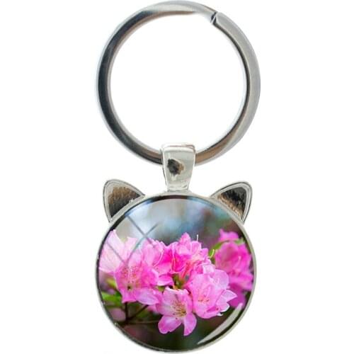 TAFREE Fashion And Bright Peach Blossom Shape Novelty Handmade Silver-plated Cat Ear Keychain Men And Women Accessories Pendant