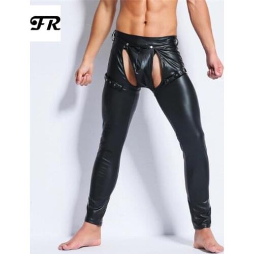 FR Mens Faux Leather Pants,Men Sexy Lingerie Leggings,Summer Style Black Leggings
