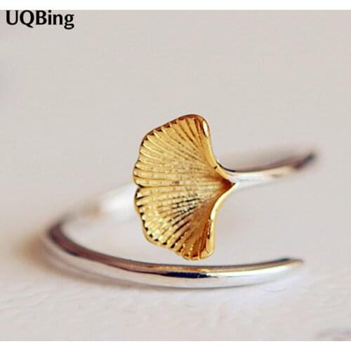 New Arrivals 925 Sterling Silver Rings For Women Girl Jewelry Ginkgo Flowers Rings Adjustable Rings