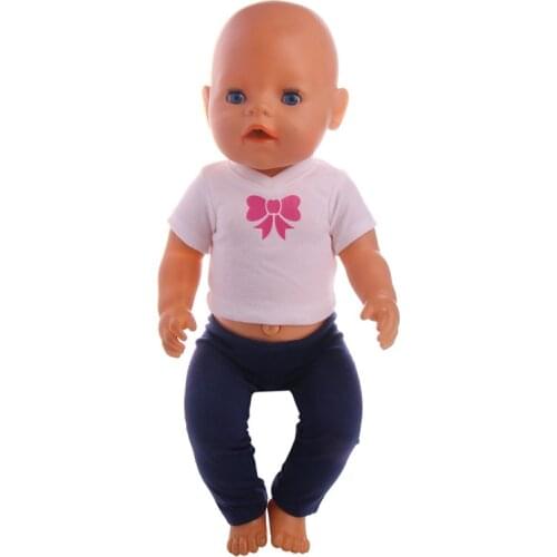 New style popular cute Bow tie T-shirt pants For 18inch American doll/43cm New doll clothes for Chrid Christmas Gift