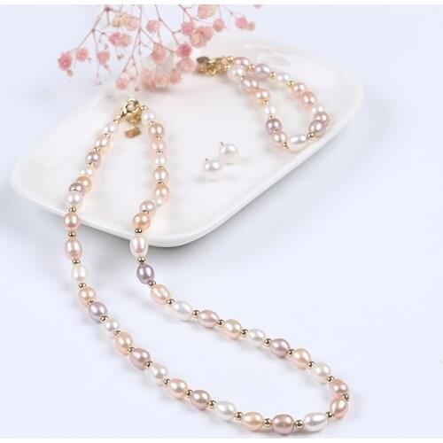 Wholesale Genuine Natural Multi Color Freshwater Pearl Necklace Bracelet Earring Set Exquisite Women Jewelry