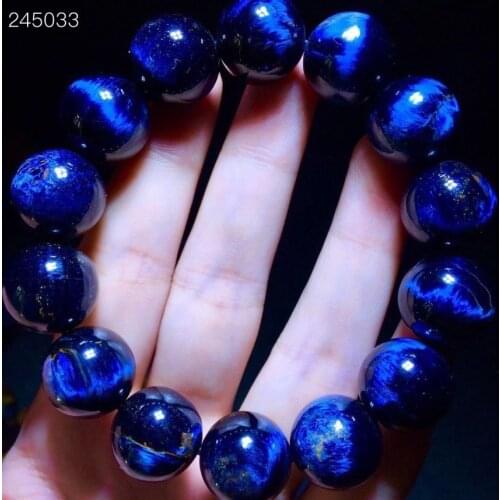 Certificate Natural Blue Pietersite Gemstone Round Beads Bracelet 16.3mm Cat Eye Stretch Pietersite Bangle From Namibia AAAAAA
