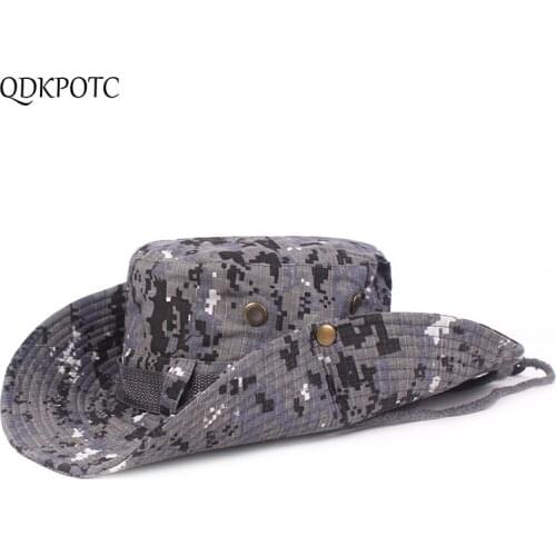 QDKPOTC Outdoor Climbing Camouflage Bucket Hats Visor Jungle Broadside Cap Men Women Leisure Motion Hat 2019 Spring Summer Hot