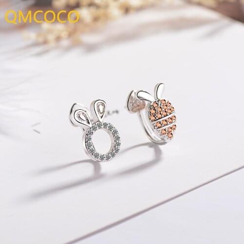 QMCOCO 925 Silver Creative Design Asymmetrical Earrings Handmade Simple Rabbit Carrot Trinkets For Woman Commemorate Gift