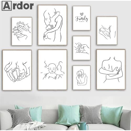 Family Portrait Print Mom Baby Art Painting Abstract Hands Wall Art Prints Line Drawing Poster Wall Pictures Living Room Decor