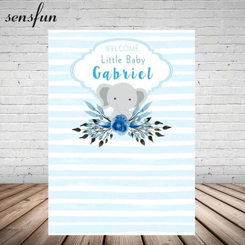 Sensfun Newborn Baby Shower Backdrop For Photo Studio Custom Light Blue And White Striped Gender Reveal Backgrounds 5x7ft