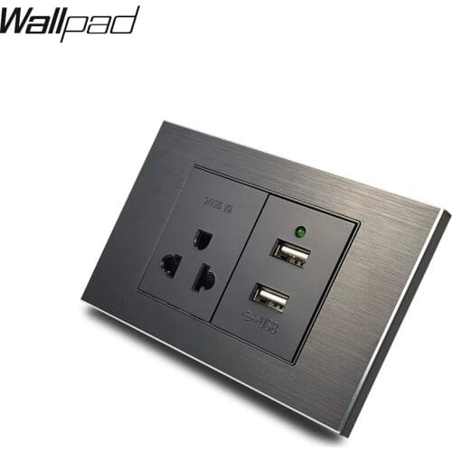 118*72mm US Socket with 2 USB Charging Ports Wallpad L3 Black Aluminum Frame US Universal Socket and Dual USB Charger