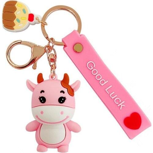 Handmade Silicone Animal Cow Diy Cute Car Keychain Charms Design Keyring Ideas Women Bag Jewelry Accessories For Her Online