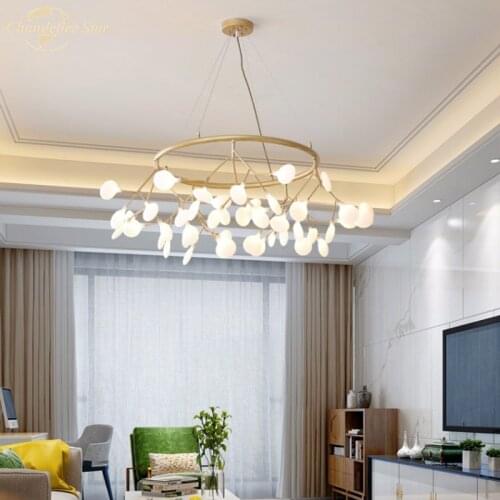 Nordic LED Tree Branch Chandeliers Lighting for Living Room Bedroom Restaurant Hotel Villa Round Firefly Modern Hanging Lamp
