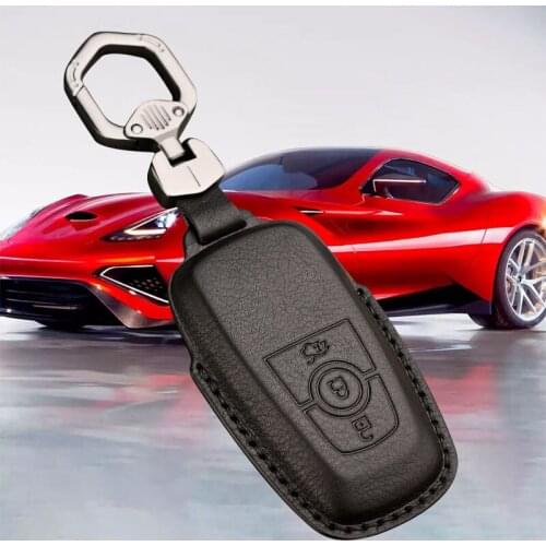 Top Layer Leather Car Key Case For Ford Fusion Mustang F150 250 Explorer Expedition Edge Key Fob Shell Cover Case Accessories