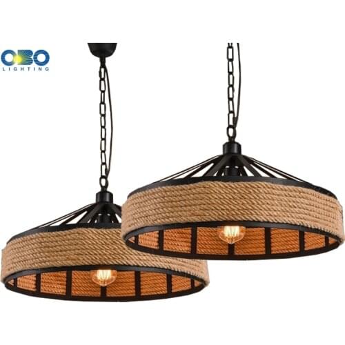 Vintage Creative Pendant Lamp Hemp Rope Iron Lampshade Shop/Coffee House Pendant Lights Bar E27 110-240V Free Shipping