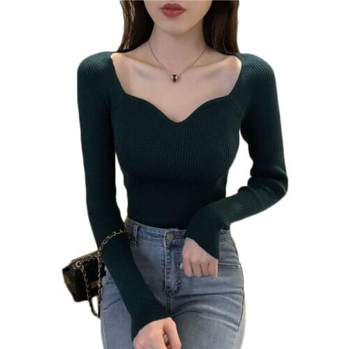 WSYORE Sexy V-neck Long-sleeved Sweater Tops Korean Retro Slim Spring and AutumnBottoming Shirt Top Women NS2715