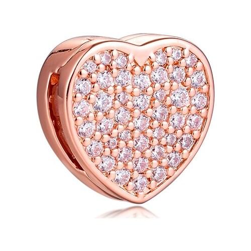 CKK Silver 925 Jewelry Rose Reflexions Pavé Heart Clip Fits Original Bracelets Sterling Silver Beads
