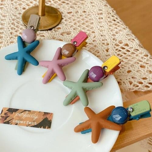 Children Cute Colors Acrylic Starfish Ball Ornament Hair Clips Girl Lovely Alloy Barrettes Hairpins Kid Fashion Hair Accessories