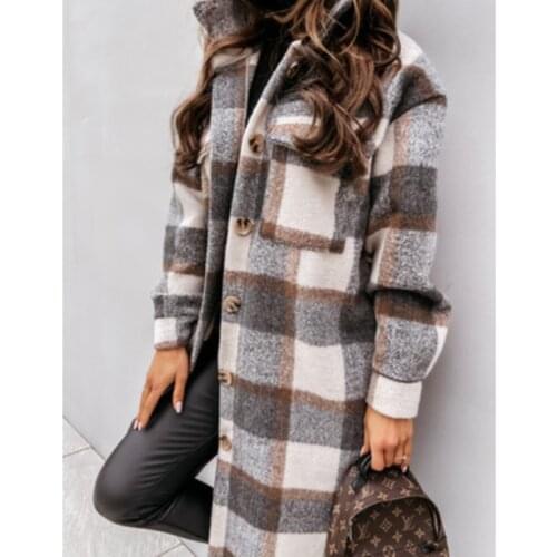 2021 Autumn New Women Fashion Long Sleeve Plaid Shirts Coat Casual Button Long Outwear Casual Overcoat