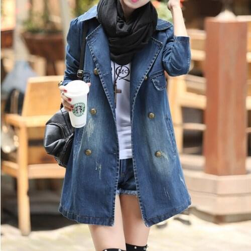 Womens Turn-down Collar Long Sleeve Blue Jackets 2021 Korean Slim Denim Coats Solid Casual Buttons Jacket Female Windbreaker