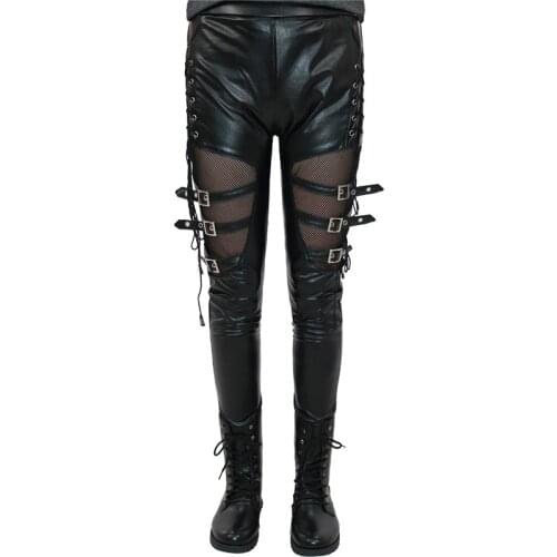 Steampunk Gothic Women Leggings Hollow Out Fishnet Pencil Sexy Pants Party Halloween Cosplay Pu Leather Pants Women Pantalones