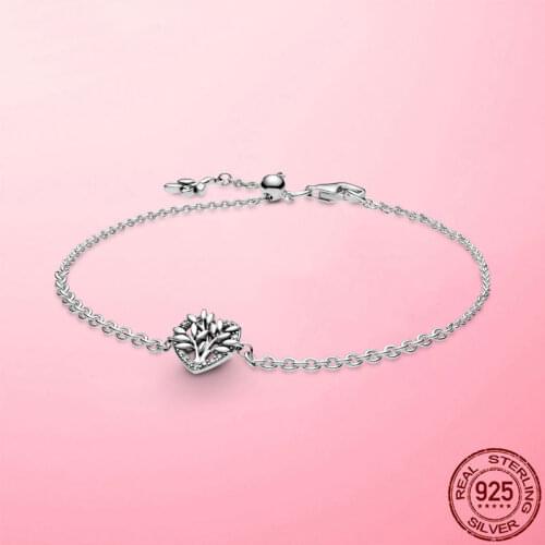 Femme Bracelet 925 Sterling Silver Bracelet Heart Family Tree of life Chain Bracelets for Women Fine Sterling Silver Jewelry