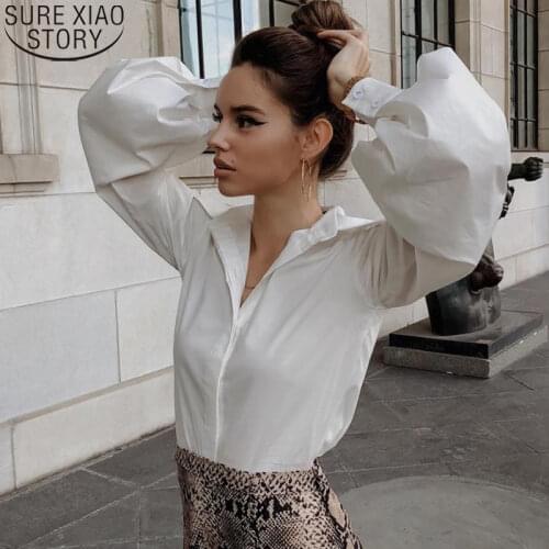 England Style Fashion Sexy Plus Size Blouse Women Lantern Long Sleeve Cardigan Clothing White Black Shirt Casual Blusas 10903