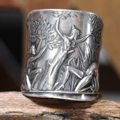 Womens Fashion Silver Color Ring Mythology Laurel Goddess Pattern Personality Women Wedding Engagement Ring Vintage Jewelry