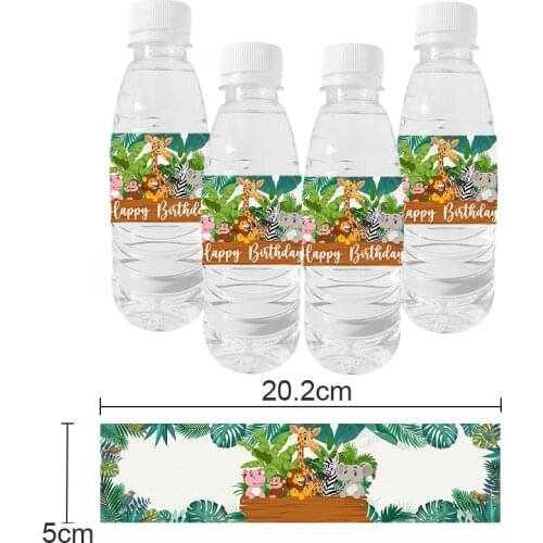 10pcs Birthday Water Bottle Stickers Happy Birthday Wedding Party Decorations Baby Shower Jungle Bottle Labels Jungle Animal