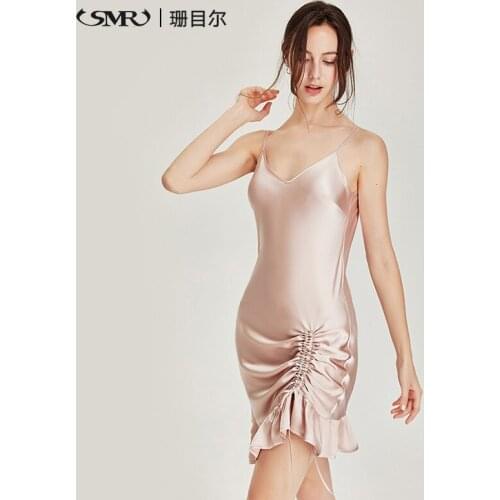 100% Silk nightdress Women Fashion Pajamas sexy Nightgown 100% silk Sleepwear NightWear Long Dress