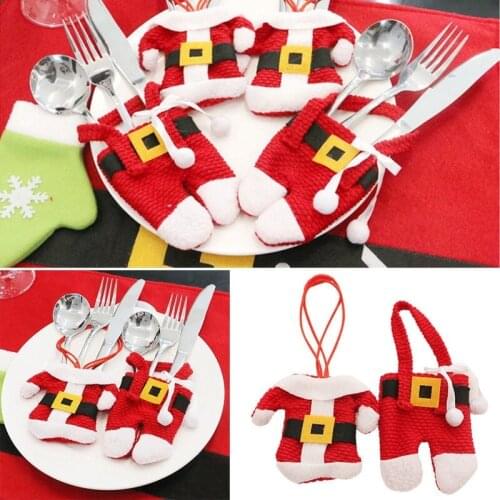 2pcs/set New Year Chirstmas Tableware Holder Knife Fork Cutlery Set Skirt Pants 2021 Natal Christmas Decorations for Home Decor