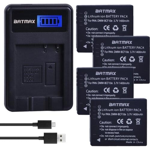 4Pcs Batteries + LCD SUB Charger for Panasonic Lumix DMW-BCF10, DMW-BCF10E, DMW-BCF10PP, CGA-S/106B, DMC-F2, DMC-F3, DMC-FH1