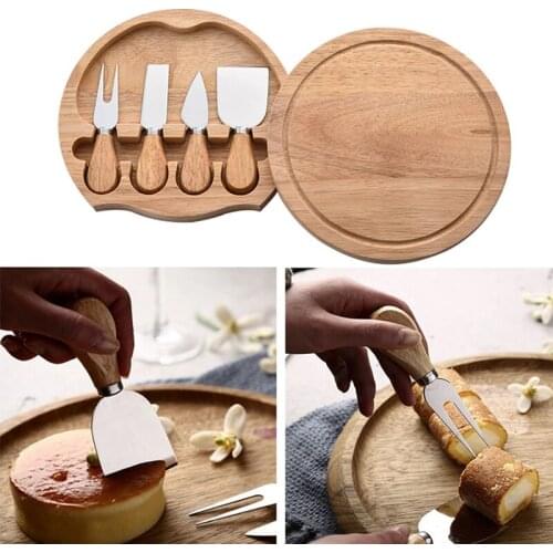 4Pcs/Set Oak Handle Stainless Steel Cheese Knife Slicer Butter Cutter Spatula Fork Kitchen Utensil