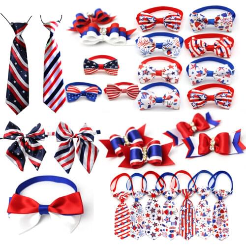 50 Pcs Pet Product 4th July Pet Dog Hair Bows Large Dog Bow Tie Necktie American Independence Day Pet Supplies Dog Accessories