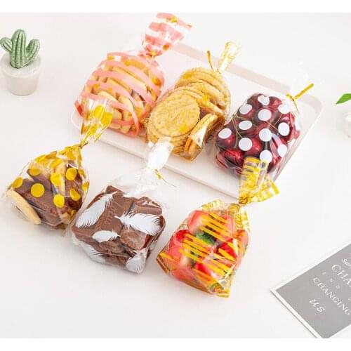 50Pcs Plastic Transparent Bag Candy Biscuit Popcorn Bag White Wave Dot Packing Pouch Pastry Tool Wrapping Wedding Party Supplies