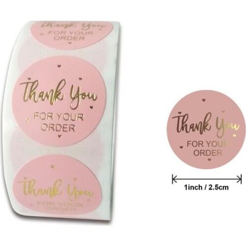 500pcs/Roll Pink Bronzing THANK YOU Round Stickers hot stamping sticker decoration Circle Stationery Seal diy 25mm