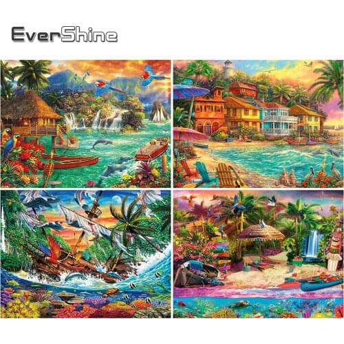 EverShine Diamond Painting Seaside Full Square Diamond Embroidery Landscape Cross Stitch Mosaic Rhinestones Decor For Home