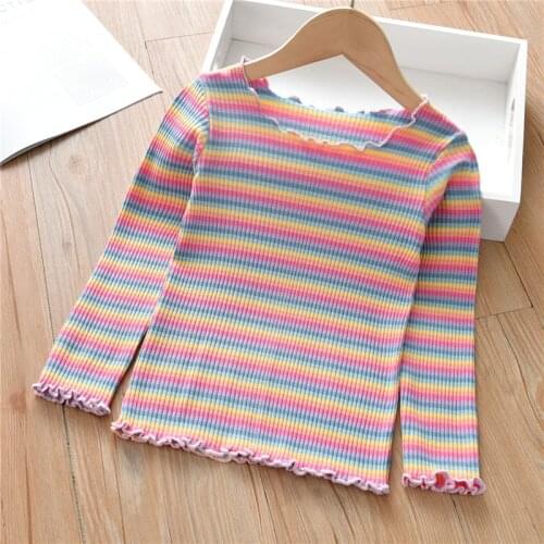 Rainbow Stripes/Heart Spring Autumn Long-Sleeved Shirt Girls Blouse Bottoming Shirt Children Elastic Tops Baby Breathable Cloth
