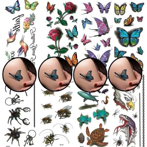 Long Lasting Waterproof Temporary 3d Tattoo Stickers Women Men Small Fake Tattoos Rose Butterfly Bird Kiss Flower Blossom Tatoo