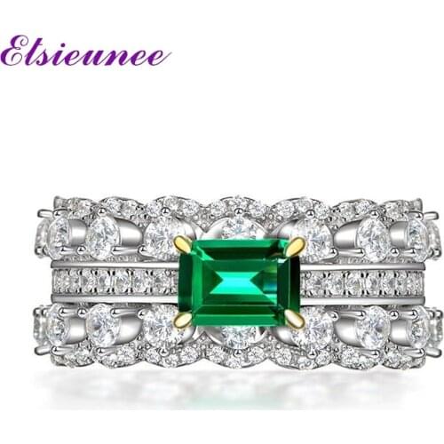 ESIEUNEE New 100% 925 Sterling Silver Emerald Simulated Moissanite Gemstone Wedding Rings for Women Fine Jewelry Drop Shipping