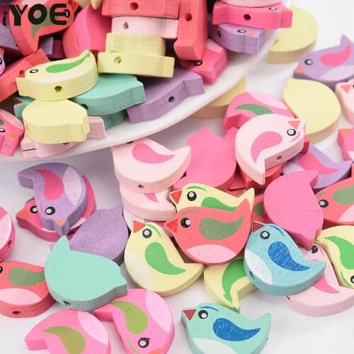 IYOE 30pcs 14X21mm Bird Beads Cute Cartoon Loose Spacer Natural Wood Beads For Making Bracelet Earring DIY Home Decor Jewelry