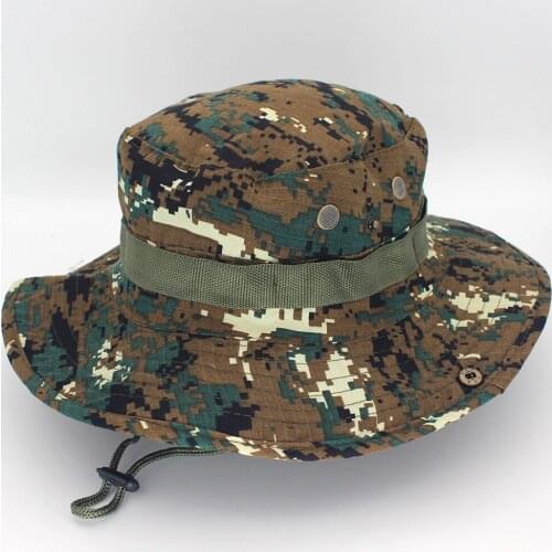 Unisex Outdoor Combat Hat Camouflage Color Wide Brim Bucket Style UV Protection Sun Protection Fashion Fishing Cap