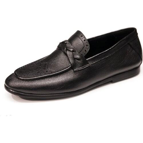 Men Genuine Cow Leather Dress Shoes Luxury Trainers Spring Wedding Shoes Slip-On Male Business Casual Brand Shoes Big Size